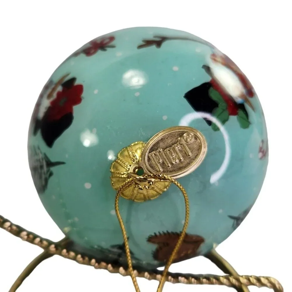Pier 1 Li Bien Scenes‎ of a Snowman Ornament Round Handpainted Glass Xmas Box